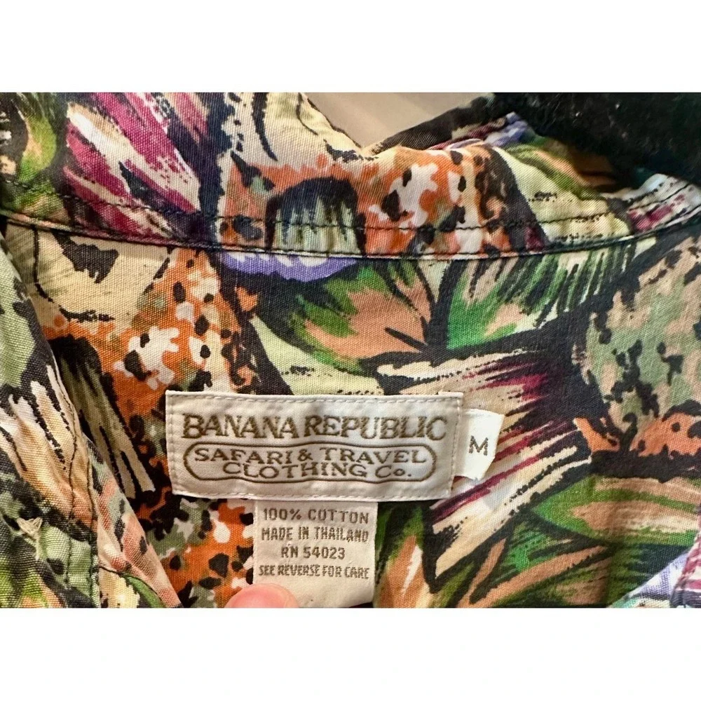 Vtg 90s Banana Republic Safari &‎ Travel Clothing Co Fish Button Up Sz M Cotton